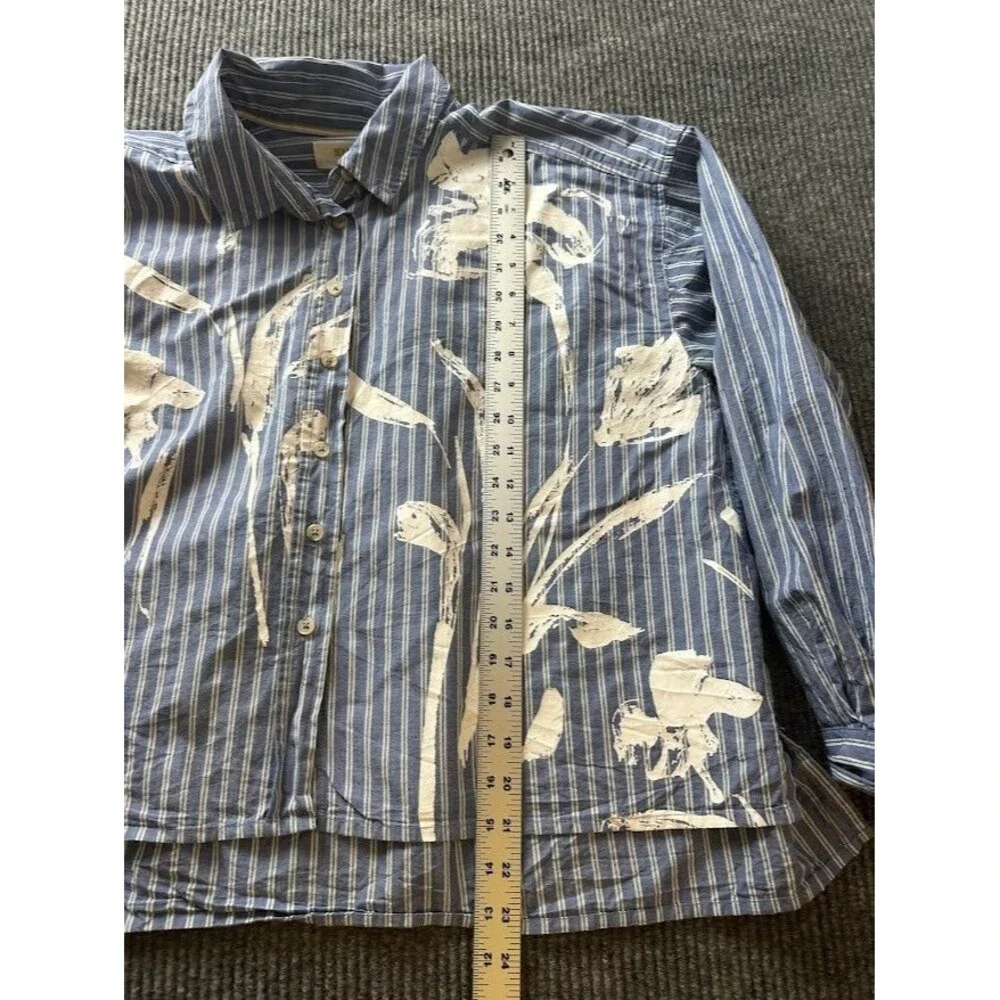 Anthropologie Maeve Alaina Swing Top Blue Floral Stripe Size S - Picture 4 of 6